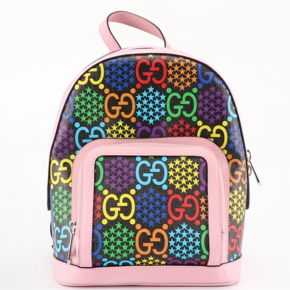 GUCCI GG Psychedelic Collection Backpack in Multicolor Coated Canvas & Leather